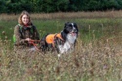 Annegret Grimm-Seyfarth mit Artenspürhund "Zammy", einem Border Collie. Foto: André Künzelmann / UFZ